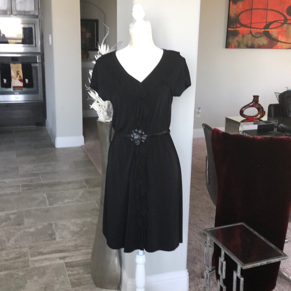 Ruffle front black dress!